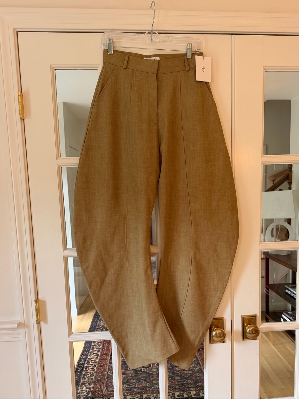 The Frankie Shop Tan Barrel Leg Pleated Chinos